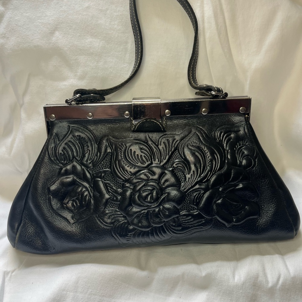 Patricia Nash Elegant Black Embossed Floral Wristlet